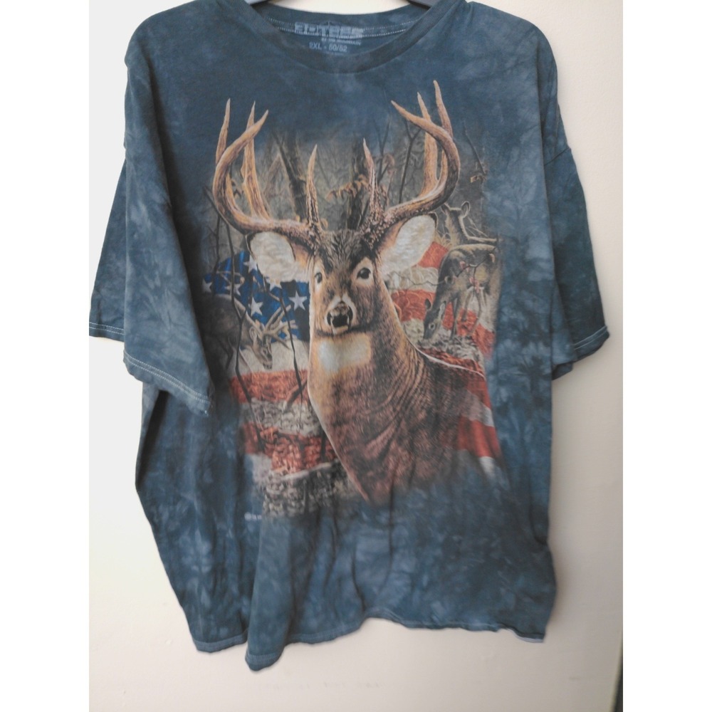 3D Tees The Mountain Graphic T-Shirt Men 2XL Blue Excellent Buck American Flag